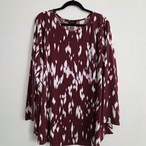 Alfani Long Sleeve Burgundy and White Print Women's Top 3X